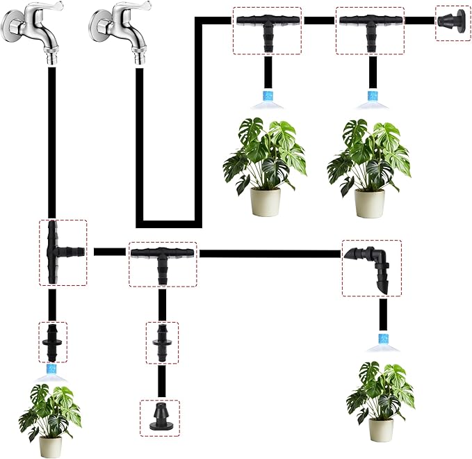 220Pcs Barbed Connectors Irrigation Fittings Kit,Irrigation Connector for 1/4" Tubing Garden Lawn Irrigation,End Plug,Barbs,Straight Barbs,Single Barbs,4-Way Coupling,Tees