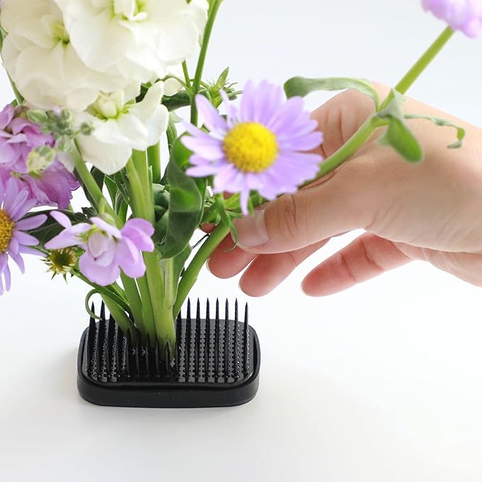 Wazakura Japanese Black Ikebana Kenzan Flower Holder Rectangular Square, Made in Japan Floral Arranging Pin Frog Tool - 2.6 in (68mm), Black
