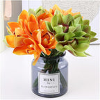 3 Bunches of 18 Tactile cymbidium Orchids Small Bunches of Flowers Hand-Tied Flowers Home Living Room Table Decoration Artificial Flowers Ornaments(Milk)