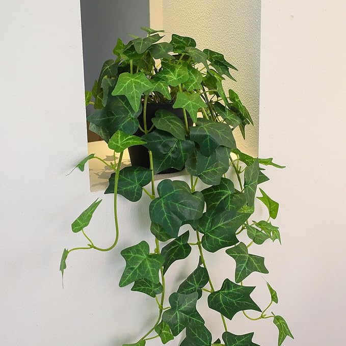 Fake English Ivy Artificial Plants with Pots - Realistic Artificial Silk Ivy Vines, Faux Plants Indoor Home Decor, Low Maintenance Hanging Plant Decoration