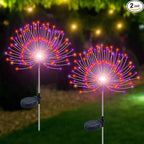 Slyuexu Solar Garden Lights Outdoor Waterproof, 2 Pack 120 LED Solar Firework Lights Decorative Garden Décor Outside for Flowerbed Pathway Party Halloween Christmas Decorations, Purple + Orange
