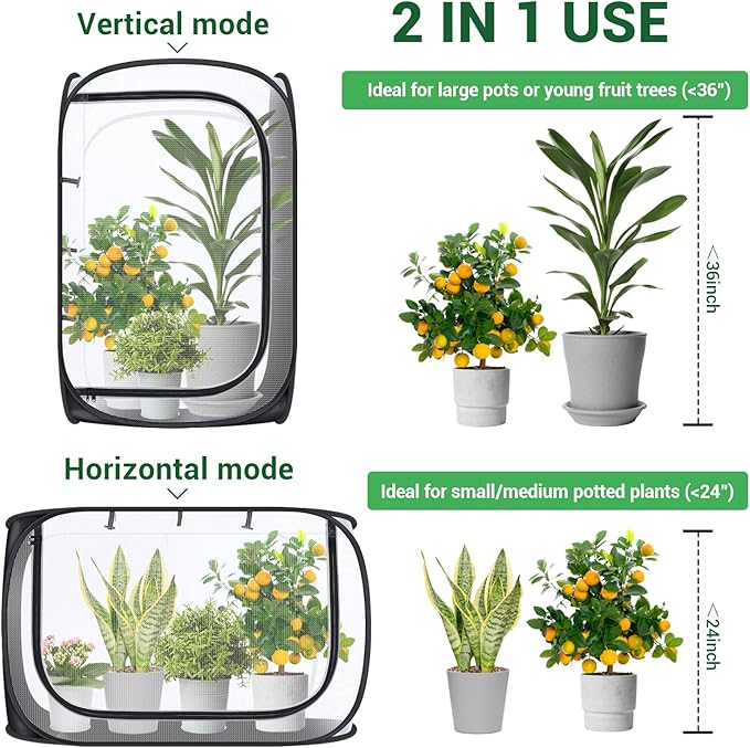 Ohuhu 36'' Garden Mesh Plant Cover, 2 Pack Pop Up Plant Protector Strawberry Cover Garden Net Cage Wind Protection for Plants Outdoor with Storage Bag 24 x 24 x 36 Inches