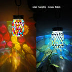 2 Pack Solar Outdoor Mosaic Lantern,Solar Lights Outdoor Hanging Lanterns Rechargeable Waterproof Table lamp Mosaic Night Light for Garden, Patio, Party, Yard, Outdoor/Indoor Decorations