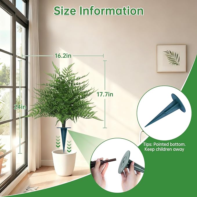 2Pcs Artificial Fern Topiary Trees, Fake Shrubs with Ground Spike, Faux Bushes for Porch Plants, UV Resistant Artificial Evergreen for Outdoors Indoor Front Garden