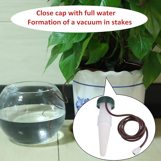 Hestya 10 Pack Plant Watering Stakes Automatic Devices Plant Self Drip Irrigation Slow Release Indoor Outdoor Terracotta Water Spikes for Potted Plants Flower (Black Base)