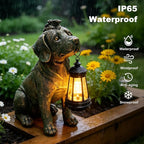 Solar Garden Statue Dog Figurine Decor with Lantern Lights, 11 Inch Outdoor Decoration Solar Dog Sculptures for Outside Patio Lawn Balcony Yard Ornament, Dogs Lover Gifts for Women Mom Mother's Day