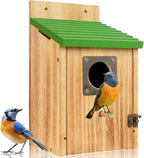 Bird Houses for Outside - Cedar Bluebird Houses with Metal Predator Guard, Birdhouse for Wren Bluebirds Finches Swallows, Carbonized Wooden Birdhouse (Assembly Required)
