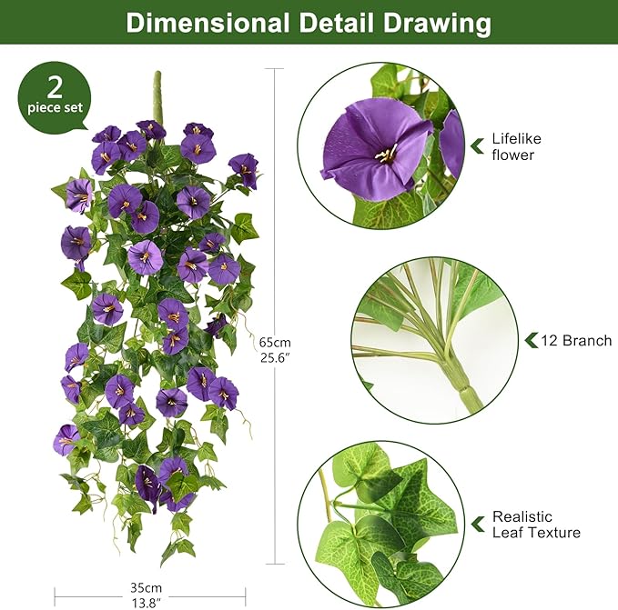 Homsunny Artificial Fake Flowers Plants for Outdoor Decoration, 2PCS Faux Petunias Silk Flower UV Resistant No Fade for Home Outside Garden Balcony Yard Porch Realistic Indoor Decor (Purple)