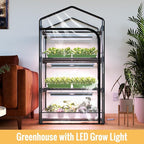 Indoor Greenhouse with Grow Light, 3-Tier Plant Stand with PVC Tent, Ventilation Window, Bottom Pouch, 20W Full Spectrum Grow Light with Timer, for Seed Starting, 27" L x 19" W x 49" H