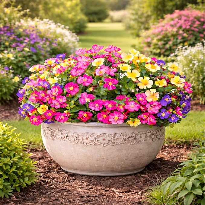 Artificial Flowers for Outdoors, 8 Bundles Faux Silk Spring Flowers for Outside for Planter Front Door Porch Yard Patio Window Box Home Decor (8pcs-4color)