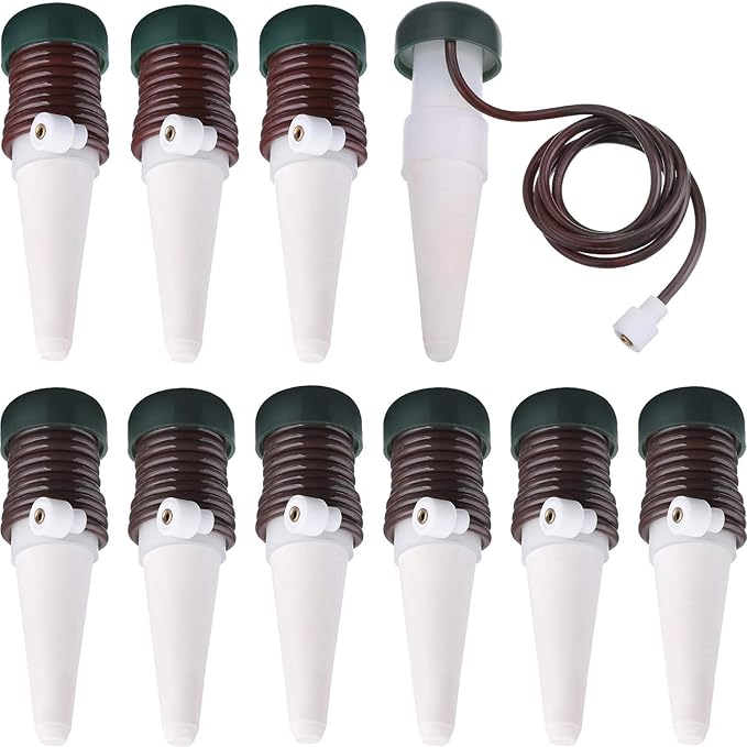 Hestya 10 Pack Plant Watering Stakes Automatic Devices Plant Self Drip Irrigation Slow Release Indoor Outdoor Terracotta Water Spikes for Potted Plants Flower (Black Base)
