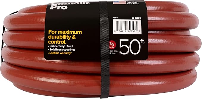 Gilmour Pro Commercial 3/4" x 50' Heavy Duty Water Hose, Durable and Kink Resistant 50 ft Garden Hose
