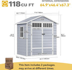 DWVO 6x4.4 FT Outdoor Storage Shed with Fence-Style and Side Windows, Lockable Door, and Vents Resin Storage Shed for Garden Backyard Patio Lawn