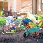 Kids Gardening Set with Wheelbarrow, Real Metal Garden Tools for Kids Ages 3-8, 4 Long Handle Tools, 3 Hand Tool, Gloves, 5 Stickers, Handbook, Outdoor Backyard Toys for Toddler Gift