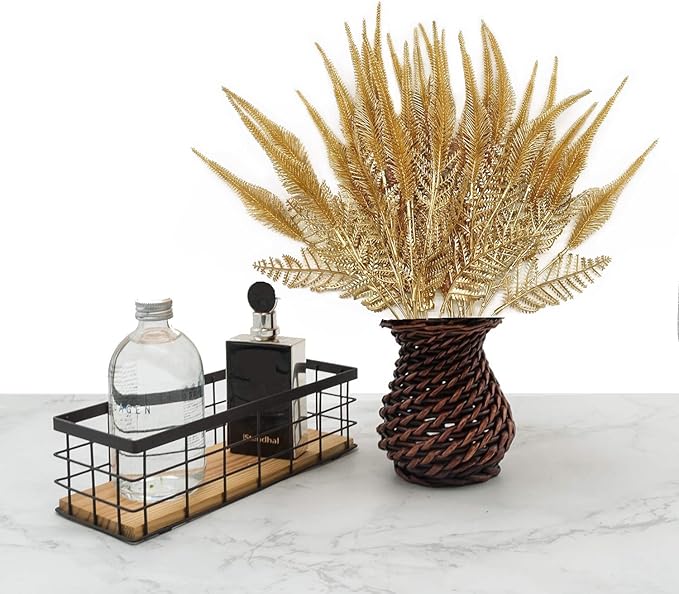 PASYOU Artificial Golden Plants Decoration, Fake Shrubs Plastic Leaves Faux Plant for Indoor Outdoor Home Garden Party Verandah Wedding DIY Christmas Decor Gold Foliage Tail Grass Bundles - 3 Pack