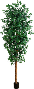 Nearly Natural 8ft Triple Trunk Artificial Ficus Tree with Natural Wood Trunks, Fake Tree for Indoor Home Décor, Faux Ficus Tree with Black Nursery Pot
