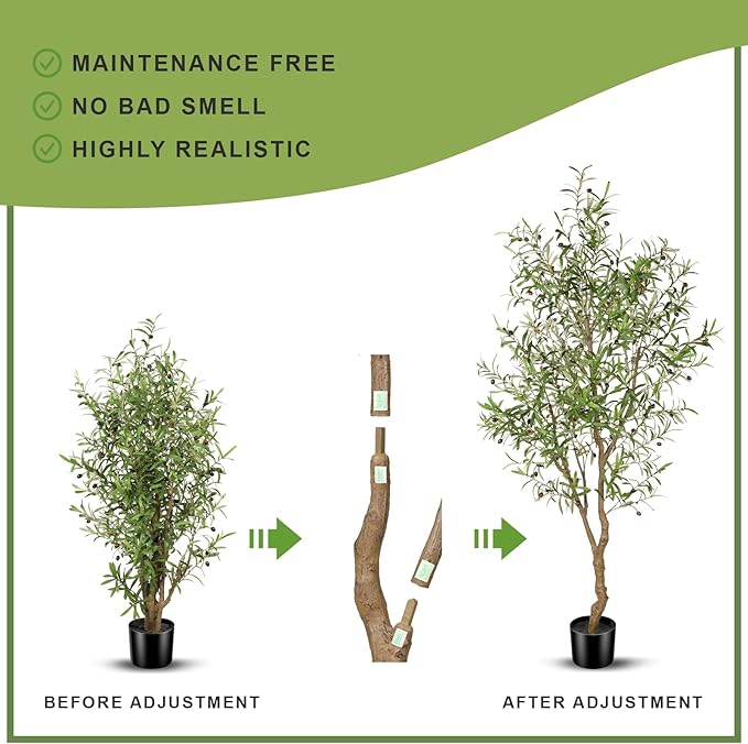 7ft Faux Olive Tree - Fake Potted Olive Silk Tree with Planter Natural Olive Branches and Realistic Leaves Artificial Tree for Home House Office Decor Indoor