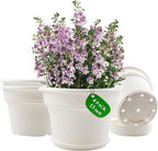Pottiffe 13 Inch Plastic-Flower-Pot-for-Indoor-Plants, 4 Pack Large Outdoor Planter Pot with Drainage Holes & Saucers, Resin Decorative Garden Pots Planters