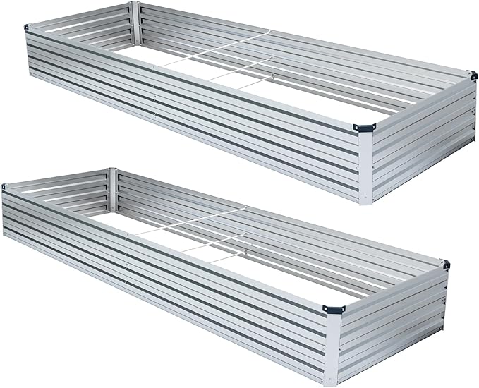 Meberam 2 Pack 6x3x1FT Galvanized Raised Garden Beds Kit Outdoor Metal Gardening Planter Box for Vegetable Elevated Flower Herbs,Silver
