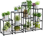 Bamworld Plant Stands Indoor 4 Sets Plant Shelves Outdoor Metal Plant Holder for Multiple Plants Flower Stands for Living Room Balcony Garden Patio Lawn Window Black