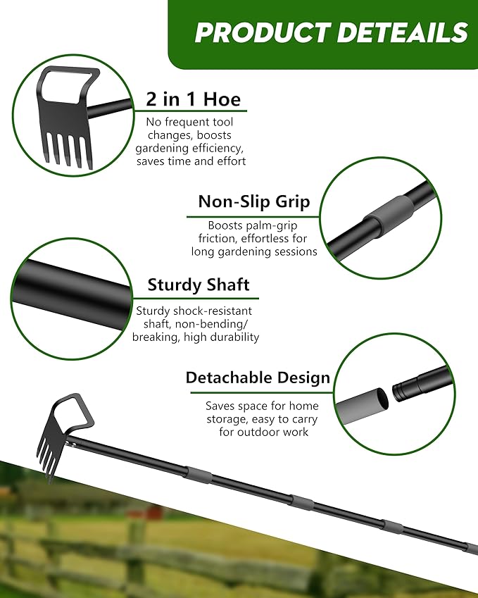 Garden Hoe, 2-in-1 Garden Hoe, 60" Adjustable Handle, Sharp Blade, Efficient Weeding & Tilling Tool for Gardening