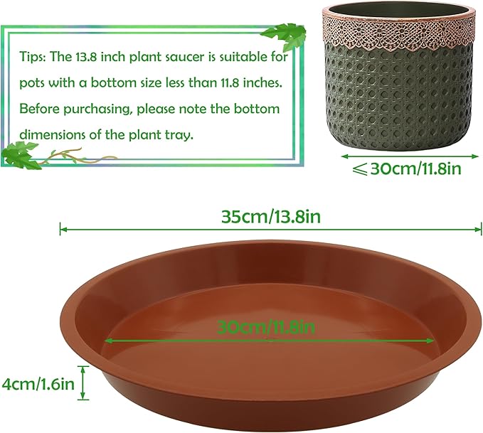 4 Pack 14 Inch Round Plant Saucers for Less 12 Inch Pot Indoors Outdoors Plant Trays for Pots Planter Saucer Plastic Drip Tray Planter Water Tray(Terracotta, 13.8"(4pcs))