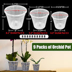 Orchid Pot, 3 Each of 4.3",5.5",6.1" Orchid Pots with Holes, 9 Pack Plastic Planter for Indoor Outdoor Plants (3 Each of 4.3",5.5",6.1")