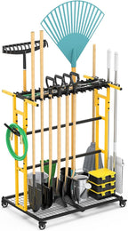 CCCEI Garage Organization with Wheels, Outdoor Gargen Yard Shed Tools Organizer Cart, Home Storage for Cleaning Supplies Organizer, Broom Holder, for Shovel and Rake, Long Farming and Farming Tools.