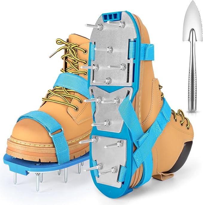 Lawn Aerator Shoes for Grass - Pre-Assembled Grass Aerator Shoes for Lawn - Soil Yard Aerator Tool for Aerating Patio Garden, Blue, Large Size