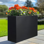 BAYN Metal Rectangular Planter Box Tall Planters for Outdoor Plants Modern Heavy Duty with Drainage Holes for Outside Indoor Patio Deck - Black, 32”x 12”x 24”