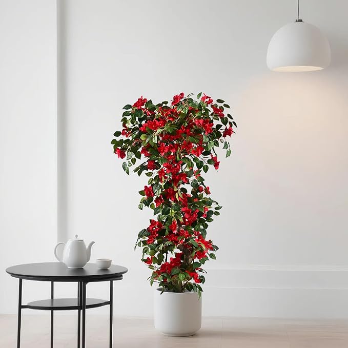 Artificial Bougainvillea Tree -5FT Faux Bougainvillea Tree with Realistic Flowers, Tall Fake Flower Tree for Indoor or Outdoor Decor, Silk Floral Plant for Living Room, Porch, Garden (Red)