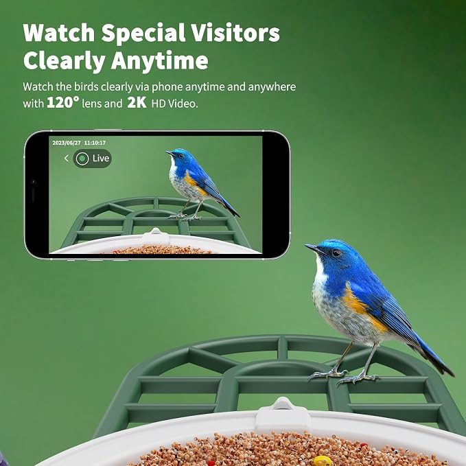 HARYMOR Bird Feeder with Camera with AI Identify Birds Species Solar Powered, Smart Bird House with Cam, 2K HD Video Live Stream, Instant Arrival Alerts - Green