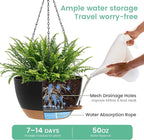 UOUZ 13 Inch 2 Pack Large Self Watering Hanging Planters for Indoor Outdoor Plants, Hanging Plant Pots with Removable 50 Oz Reservoir, Plastic Hanging Basket for Window Porch Garden, Black with Brown