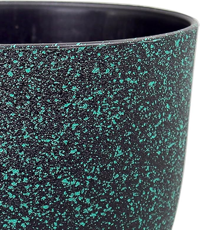 WSMKSZ Large Flower Pots 12/10/9 inch, Set of 3 Decorative Plastic Planters with Drainage Holes and Saucers for Garden House Plants, Plant Pots for Indoor Outdoor Plants, Black with Green Speckles
