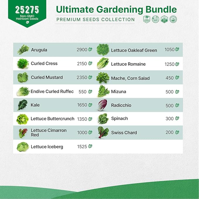 10 Carrot & 15 Lettuce Seeds Variety Pack Bundle, 25,325+ Non-GMO Heirloom Garden Seeds for Planting Carrots and Leafy Greens for Indoor & Outdoor Gardening