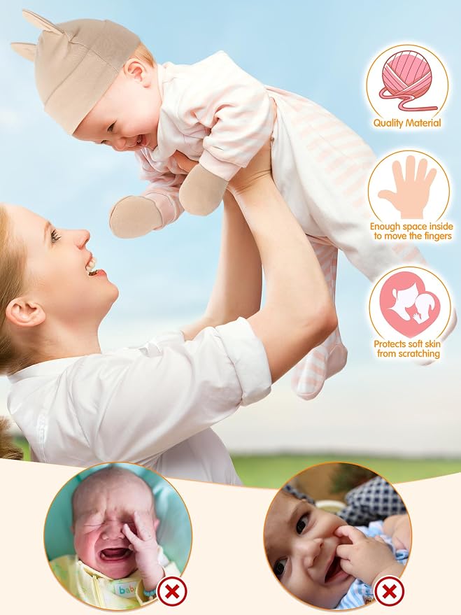 Geyoga 12 Pieces Newborn Hat Mittens Gloves Set Baby Boys Girls Cotton Baby Beanie for 0-12 Months