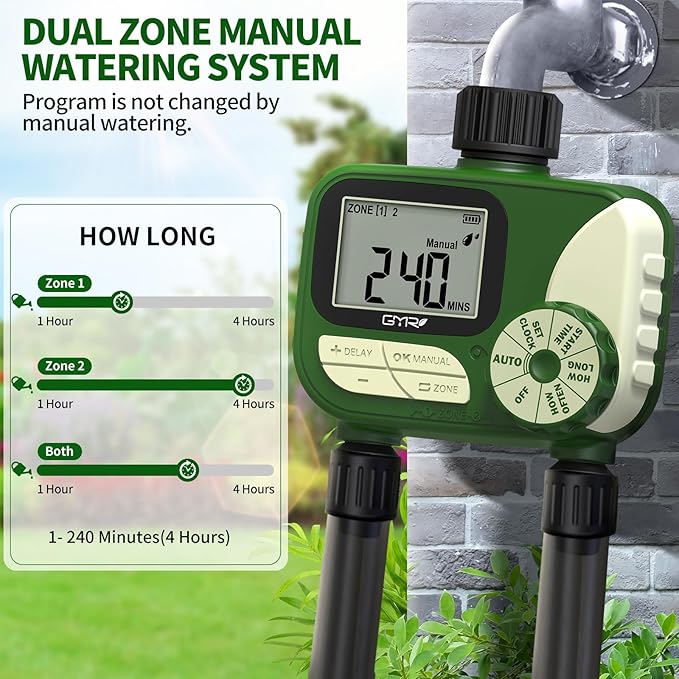 GMR Hose Timer for Watering, Water Timer, Irrigation Controller for Garden Hose Faucet, Programmable Automatic Watering System/Manual/Rain Delay, IP54 Waterproof