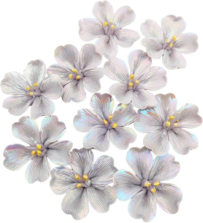 10 PCS 3D Flower Ceramic Tiles,1.6" Handmade Procelain Ceramic Flowers for Artwork,Fish Tank,Vases,Living Room, Dining Table,Office, Home Floral Decor (Single-Flowered Iridescent Purple)