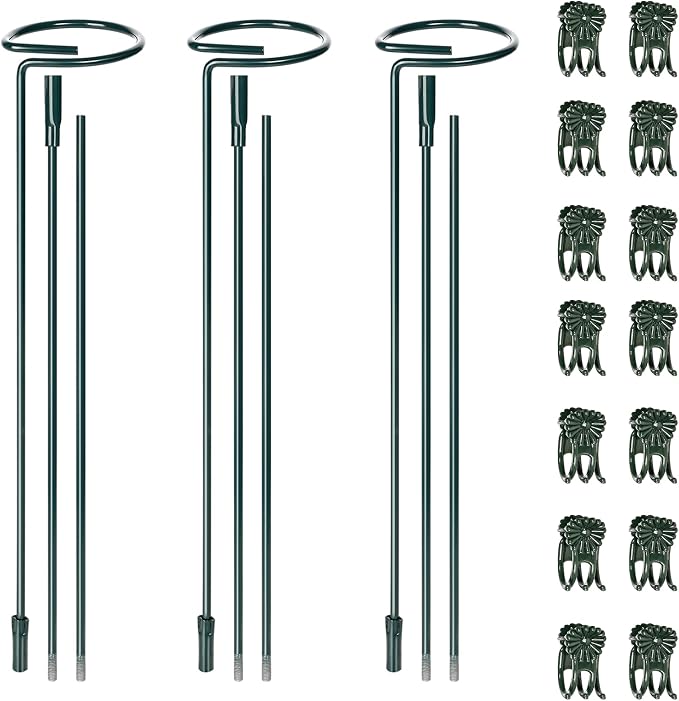 Mwellewm 3 Sets Plant Stakes 12/25/36 Inch Adjustable Plant Support Stakes Tall for Indoor Outdoor Plant Holder Stick Steel Garden Stem Pole Amaryllis Stakes with 15 Clip for Tomato Orchid Lily Flower