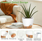 QRRICA Plant Pots 10/9/8/7.5/7 Inch Self Watering Pots, with Drainage Holes and Saucers,Water Level Indicator & Deep Reservoir,Large Plastic Planter for Indoor Out Door Plants (White)