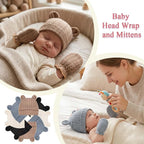 Newborn Baby Girl Hats Mittens Set Cotton Hospital Bow Hat Beanies Caps Gloves for New Born Girls 0-6 Months