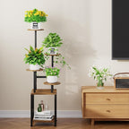Homsorout Round Plant Stand Indoor with Grow Light, 5-Tiered Tall Plant Stand Indoor, Metal Plant Shelf with Adjustable Light, Ideal for Living Room, Garden, Patio (Black Brown)