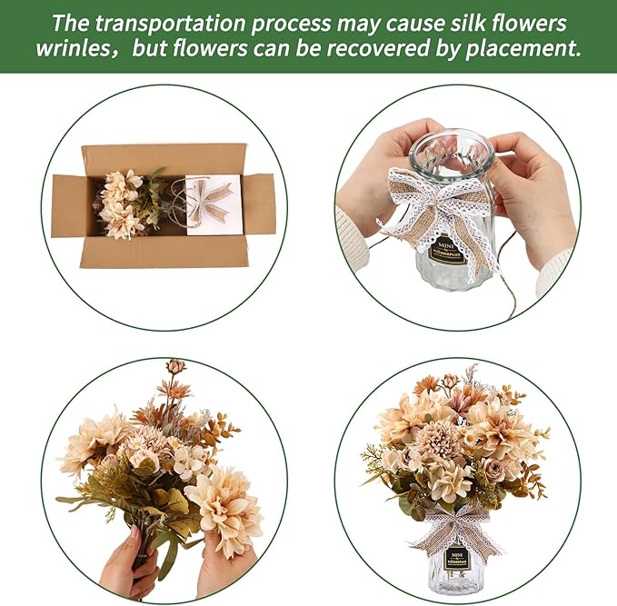 CEWOR Fake Flowers in Vase, Artificial Flowers with Vase Faux Silk Floral Arrangement Table Centerpieces Decor for Home Office Dining Farmhouse Coffee Table Living Room Bathroom Plant Decor .Brown