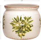 Mediterranean Ceramic Plant Pots with Olives Branches Pattern, 6 Inch Tuscan Planter for Indoor Plants, Rustic Farmhouse Home Kitchen Decor, Tuscan Vase for Centerpiece, Olive Green