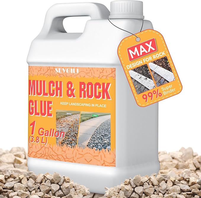 SEVGILI Mulch Glue for Landscaping, 1 Gallon Rock Glue, Long-Lasting Rock Glue for Landscaping Strong Adhesion of Pea Gravel Stabilizer Landscape, Safe for Plants Pets