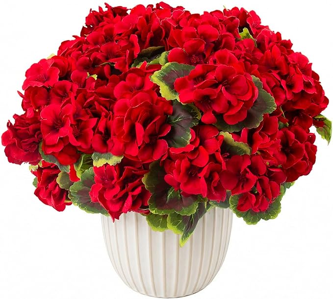 lovemoon 8 Pcs Artificial Geranium Plant Realistic Silk Flowers for Outside UV Resistant Faux Geraniums Flowers for Indoor Outdoor Home Garden Office Decoration (8, Red)