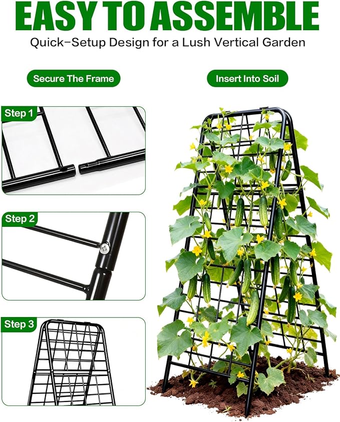 Joyhalo Heavy Duty Adjustable A-Frame Cucumber Trellis for Climbing Plants, 50.4"x17" All-Metal Garden Trellis with Dense Grid Climbing Frame for Raised Beds, Tomatoes, Cucumbers & Outdoor Vines