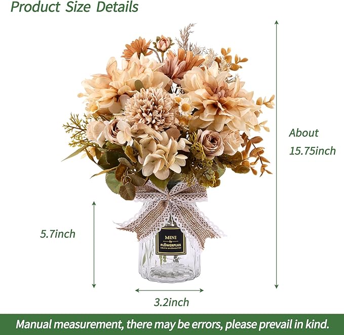 CEWOR Fake Flowers in Vase, Artificial Flowers with Vase Faux Silk Floral Arrangement Table Centerpieces Decor for Home Office Dining Farmhouse Coffee Table Living Room Bathroom Plant Decor .Brown