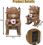LIULO TOOL Solar Powered Miniature Highland Cow Decor, Fairy Garden Accessories, Outdoor Lights Solar Figures for Outdoor Garden Yard, Gift for Mom Grandma
