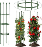 Round Heavy Duty Tomato Cage - 55 Inch Steel Core Plastic Coated Garden Trellis, 4-Post Rustproof Plant Support for Tomato/Cucumber/Beans, No Tools Snap Assembly, Spare Parts Available